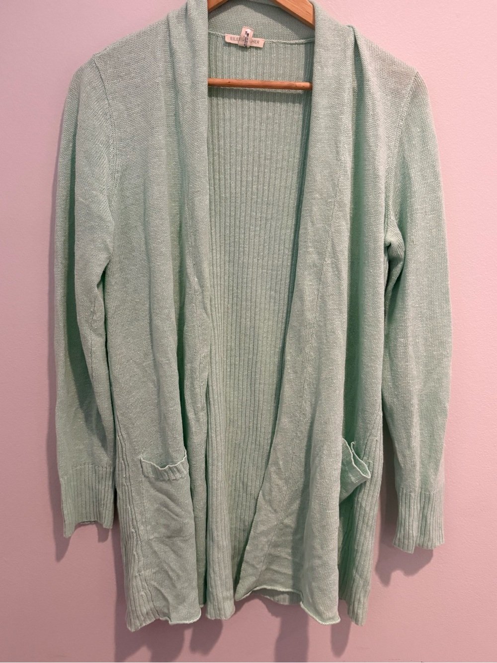 Eileen Fisher Organic Linen Open Front Cardigan Mint Green Medium